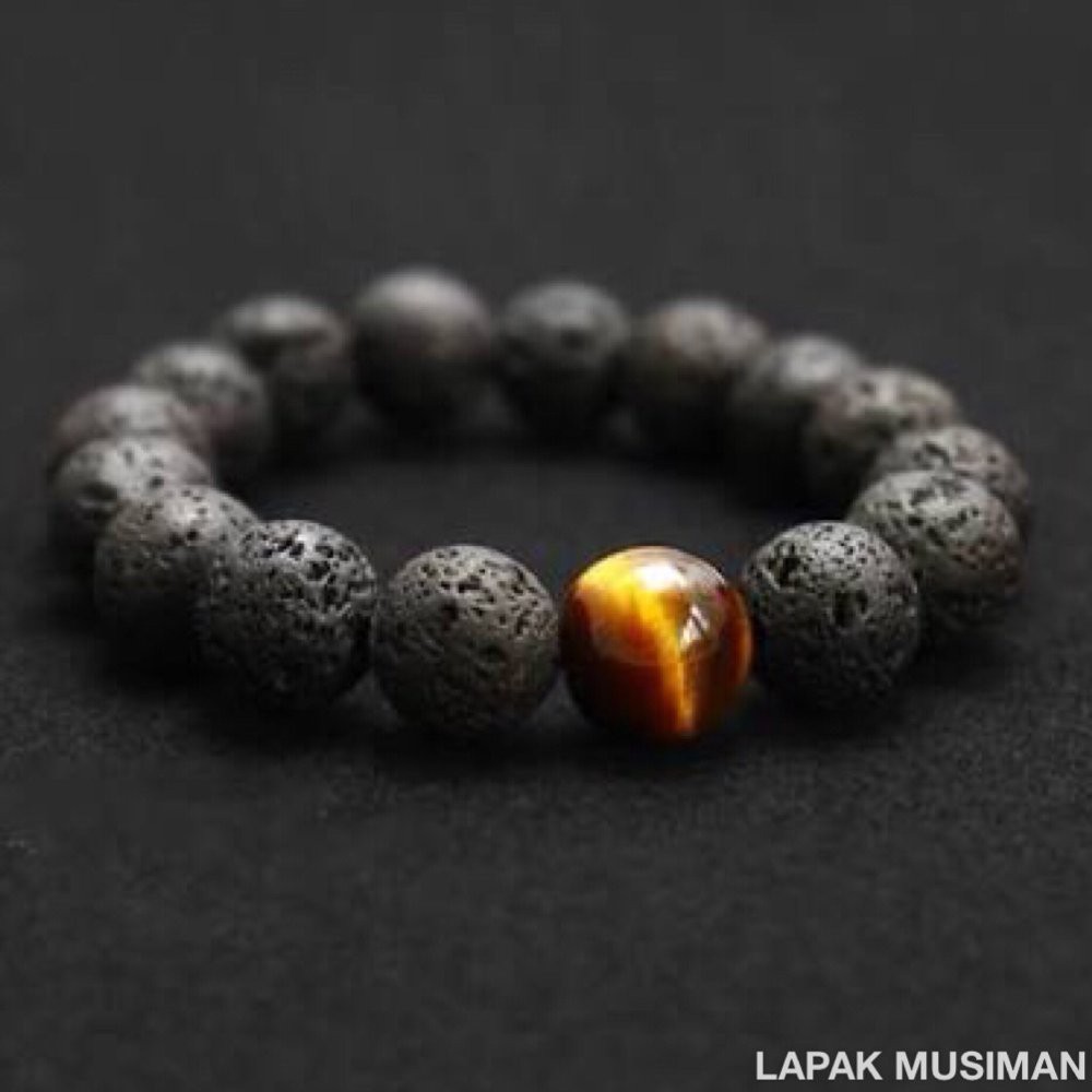 [Bayar di Tempat] GELANG BATU LAVA TIGER EYE ASLI NATURAL