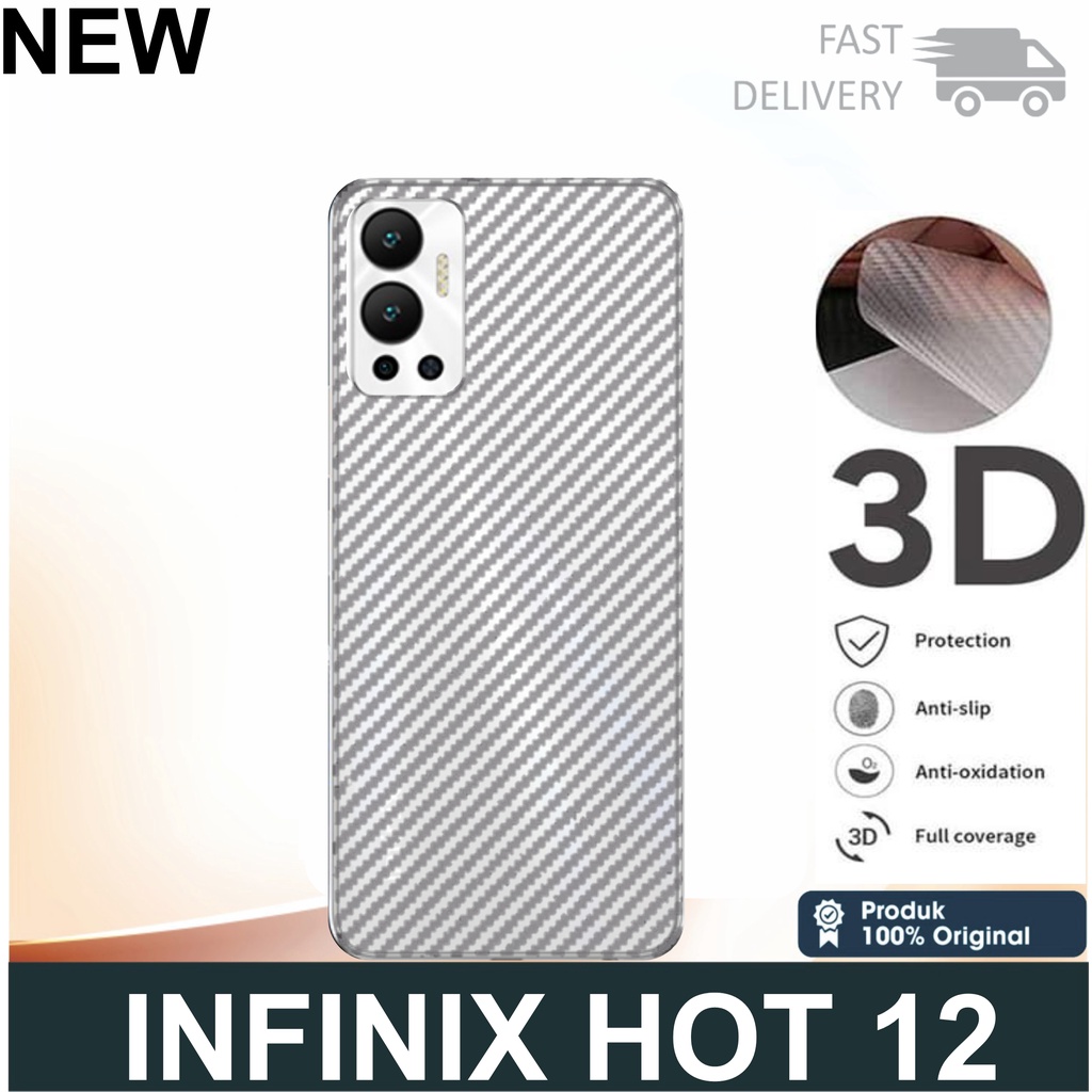 New Paket 3 in 1 Case Infinix Hot 12 (2022) / Hot 12i  Softcase Shockproof Transparan Free Anti Gores Layar Dan Skin Carbon Handphone