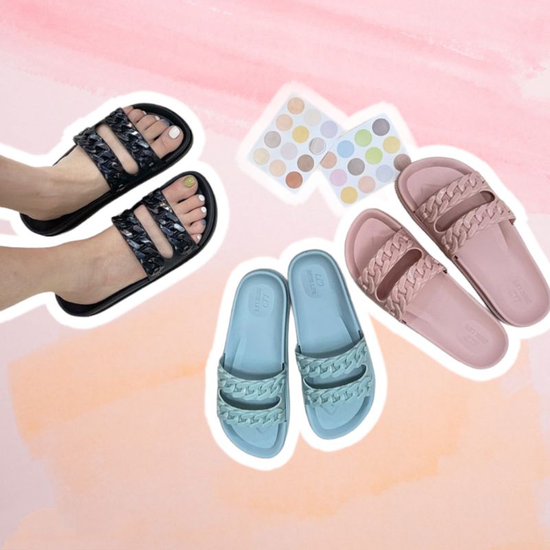 Sandal Slop Wanita Motif Kepang Karet Elastis Jelly Import Kokop 1961-7 RINA