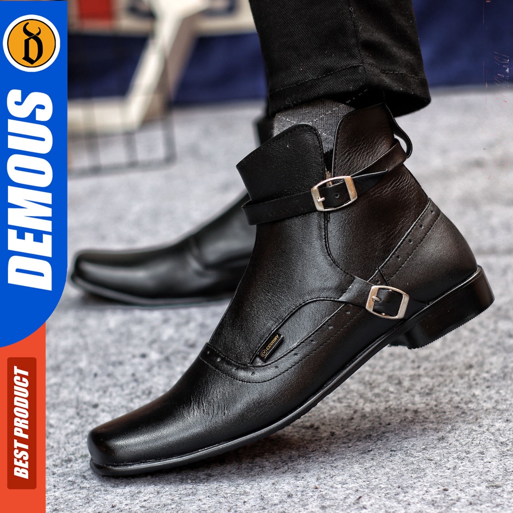 Sepatu Formal Pria Sepatu Casual Pria Kulit Asli Zipper Sepatu Pantofel Kerja Kantor Kuliah Kondangan Sepatu Hitam Pria  DEMOUS PACUAN