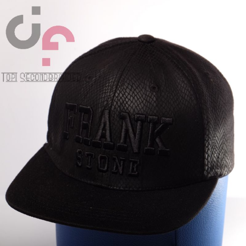 Topi Snapback merk Frank Stone warna hitam kulit , Prelove Bekas Second Original