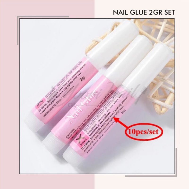 10pcs mini nail glue 2gr lem kuku palsu 2grams nail art glue 2 gr false nail glue lem kuku kecil