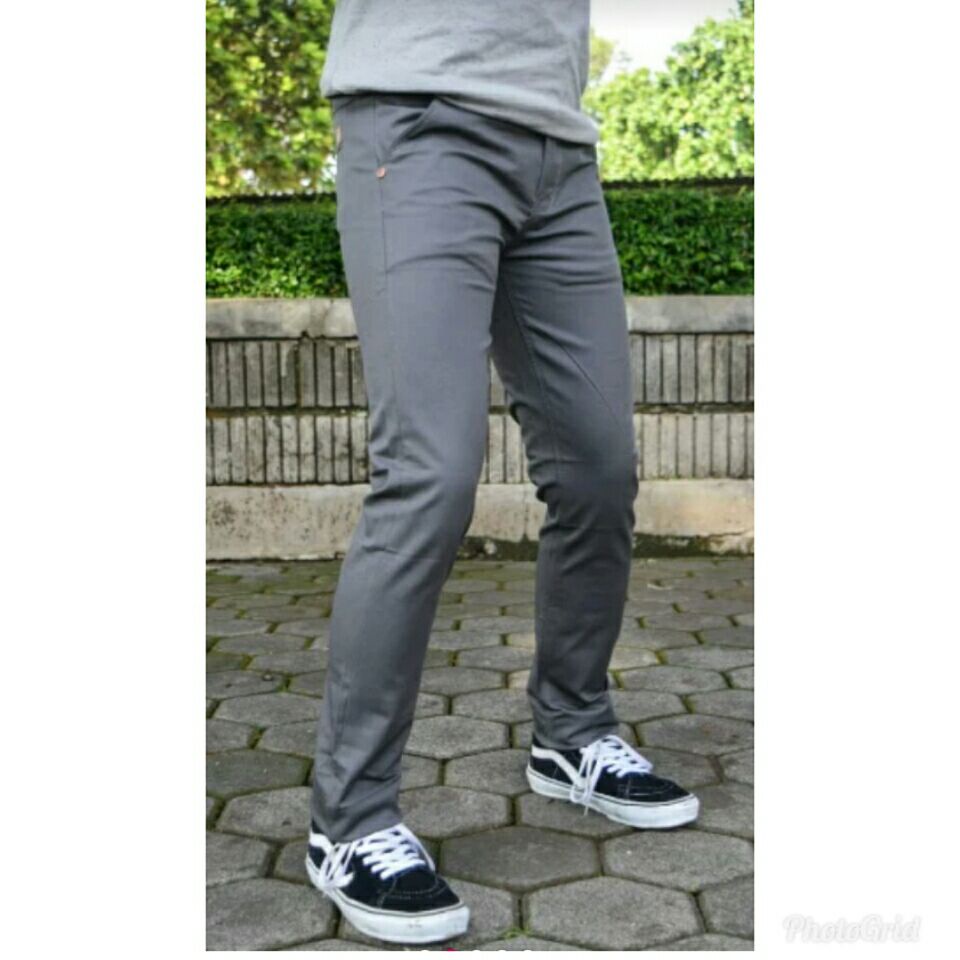 Lesta Langgeng Celana Formal Pria Panjang Slimfit Bahan Kain Drill Warna Abu - Abu 27-36 CALYA