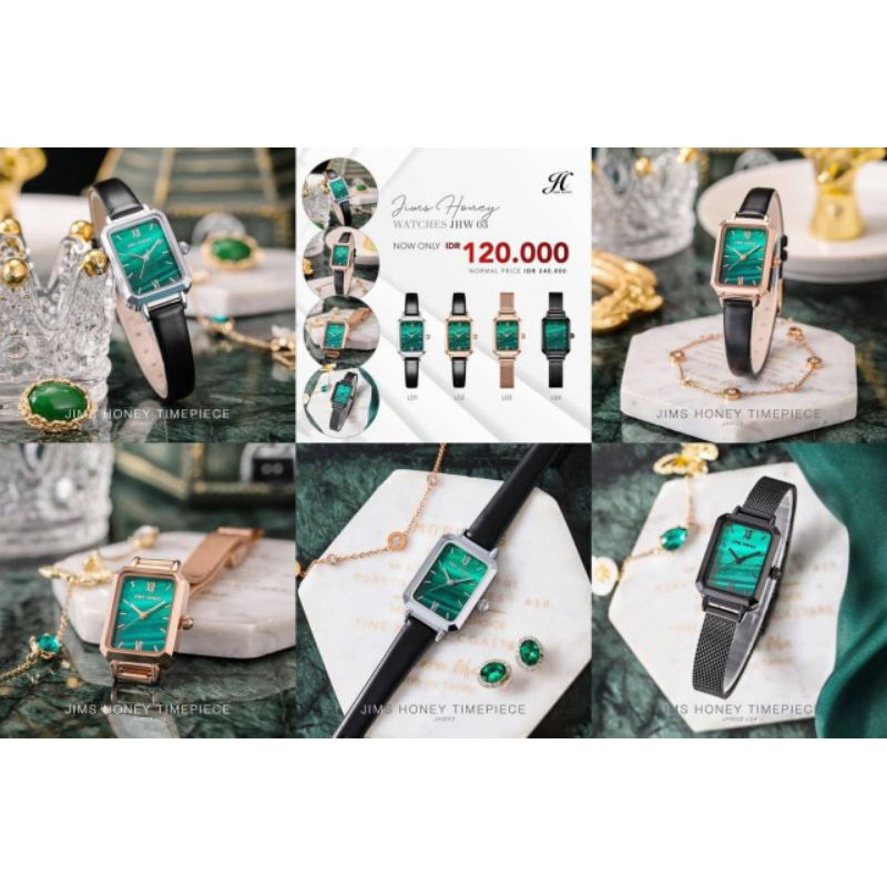 Jam Tangan Wanita Jims Honey JHW 03 Watch Time Piece Kecil Mini Imut Mewah Hijau Hitam Emas
