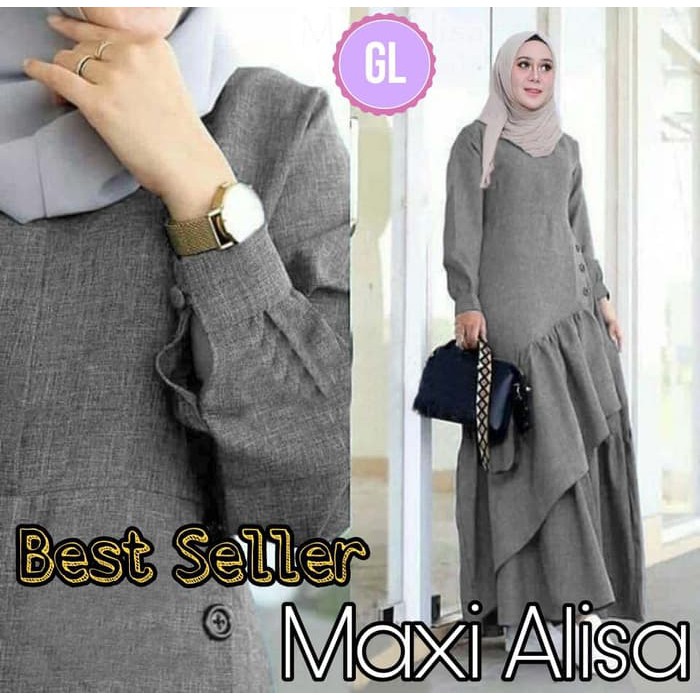 MAXI DRESS MUSLIM WANITA BAHAN BALOTELLI TEBAL VARIASI REMPEL SAMPING FITL BESAR/GAMIS MUSLIM WANITA