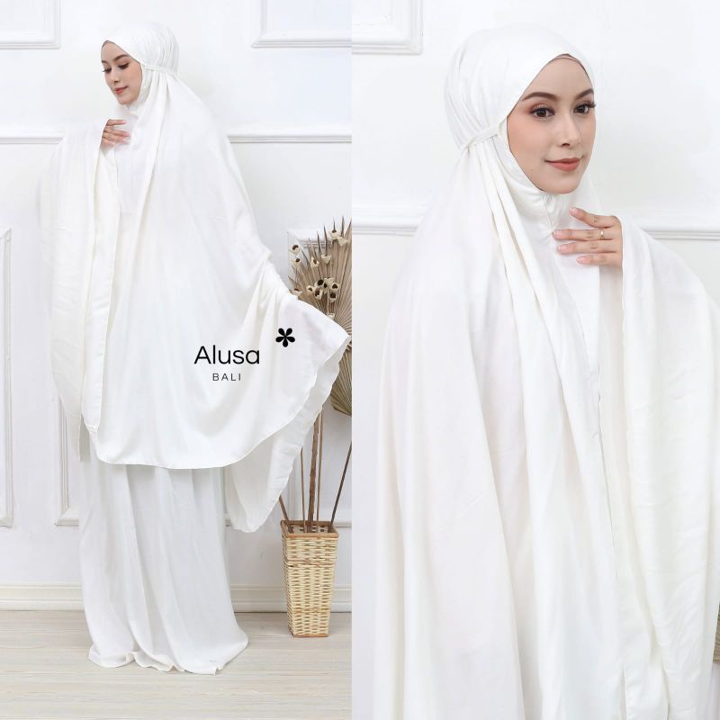 Mukena Bali Polos Umroh Naik Haji Hitam Putih Perlengkapan Ibadah Wanita Muslim