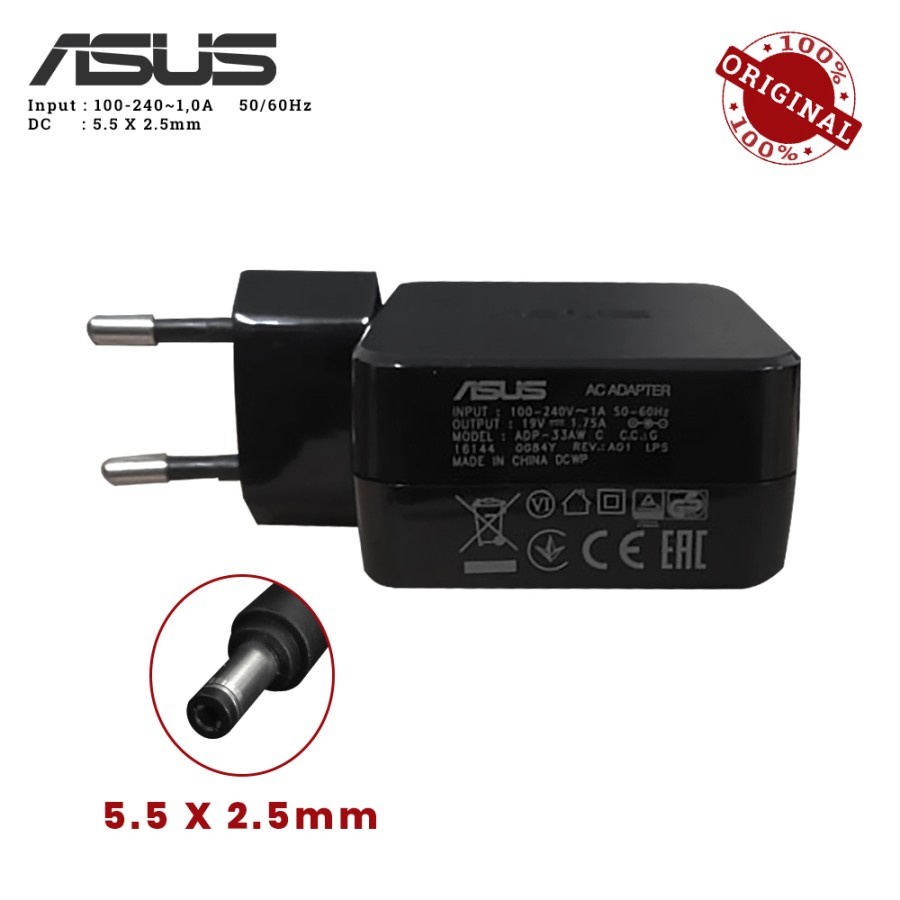 Charger adaptor 19v 1.75a dc 5.0x2.5 mm 33w for laptop asus x450 x551 x750 q501 d550 x501 v551 adp-33aw-C - adapter notebook