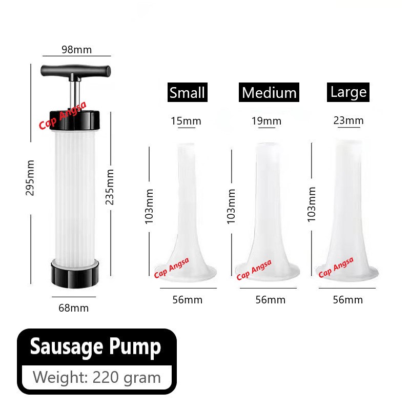 SUNTIKAN PENGISI SOSIS DAGING MANUAL HOMEMADE DENGAN 3 UKURAN CORONG PLASTIK MEAT SAUSAGE FILLING MAKER WITH 3 SIZE NOZZLE