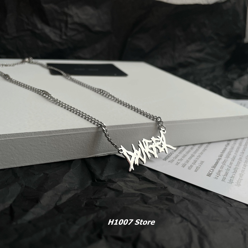 Kalung Rantai Bahan titanium steel Desain Tulisan Gaya Gothic hip hop