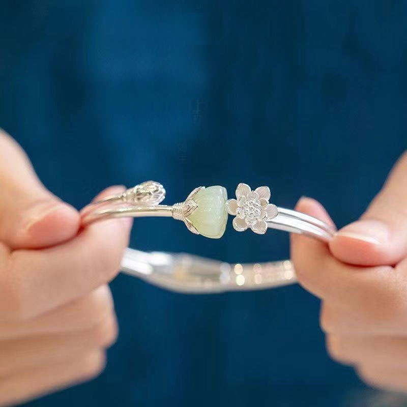 Gelang Bangle Giok Hetian Alami Warna Silver Untuk Wanita ACKER