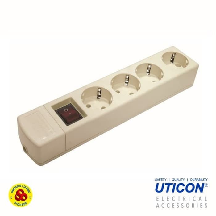 Uticon Stop Kontak 4 Lubang Arde ST-1482NC + Saklar Neon Terminal 4 LB