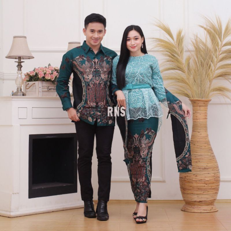 Couple Kebaya JUMBO 120CM //M.L.XL.XXL Set Kebaya Brokat Free Selendang Batik Katun Premium