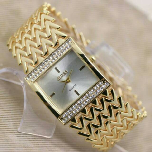 Jam tangan wanita / guess reborn rantai gold