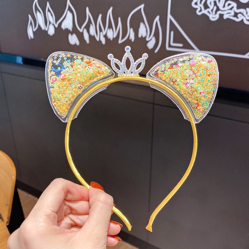 Bando Lucu Motif Telinga Kucing Aksen Payet untuk Bayi/Anak Perempuan