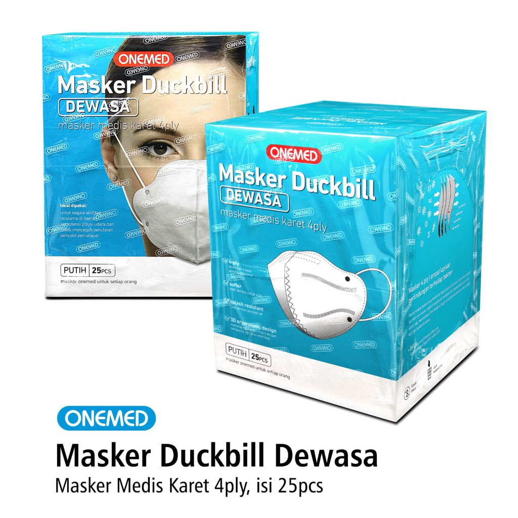 Masker Karet Medis Duckbill 4ply OneMed Box Isi 25 Lembar