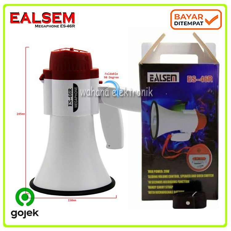 EALSEM ES-46R TOA MEGAPHONE Pengeras Suara Plus Batrei Aki Recharger FREE BUBBLE WARP