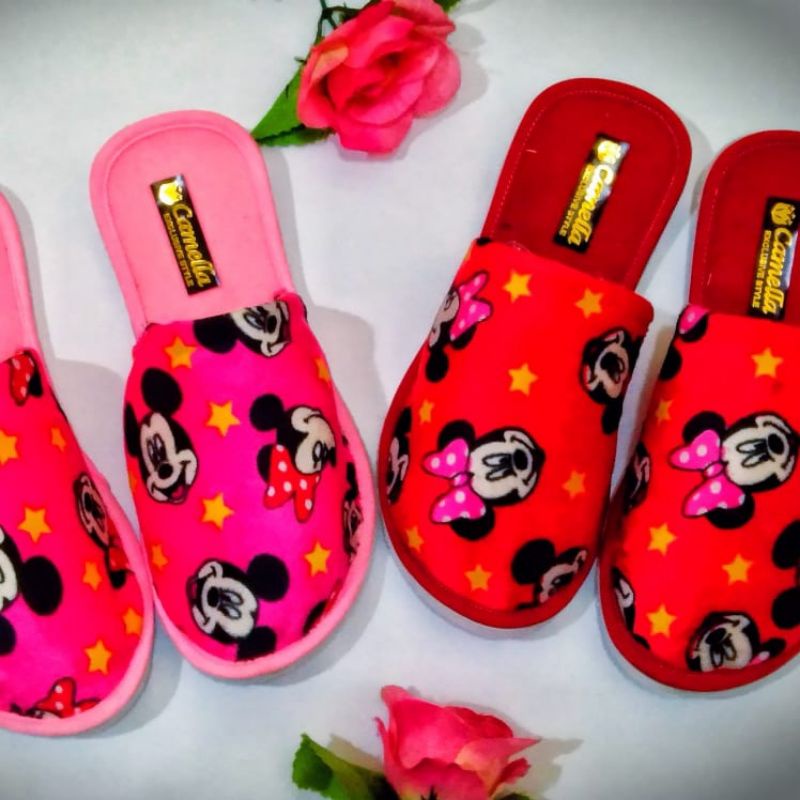 Sandal Rumah Sandal Bustong Bulu Halus Sdlr Motif Mickey