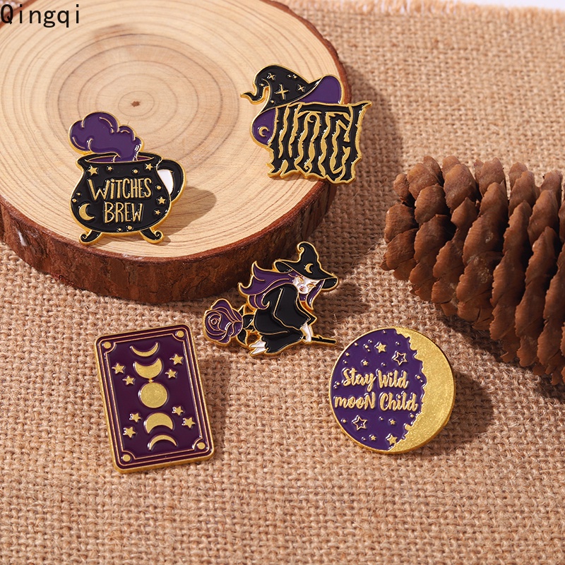 Bros Pin Enamel Desain Penyihir Kartu Tarot Bulan Phase Hat Bahan Metal Untuk Tas Pakaian