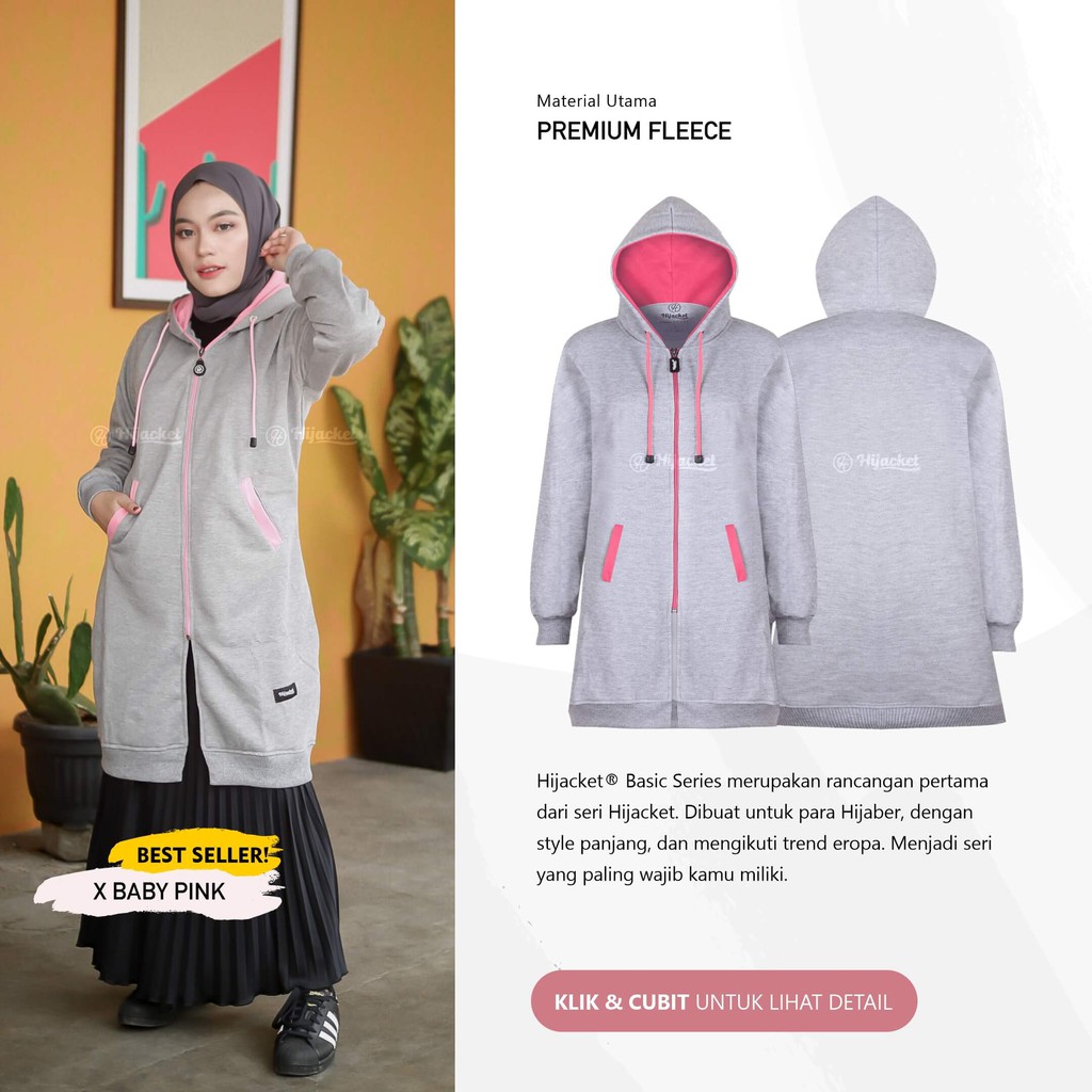 Jaket Sweater Wanita Muslimah Hijaber - Hijacket Basic Grey - Switer Hoodie Outwear Panjang Hijabers-2