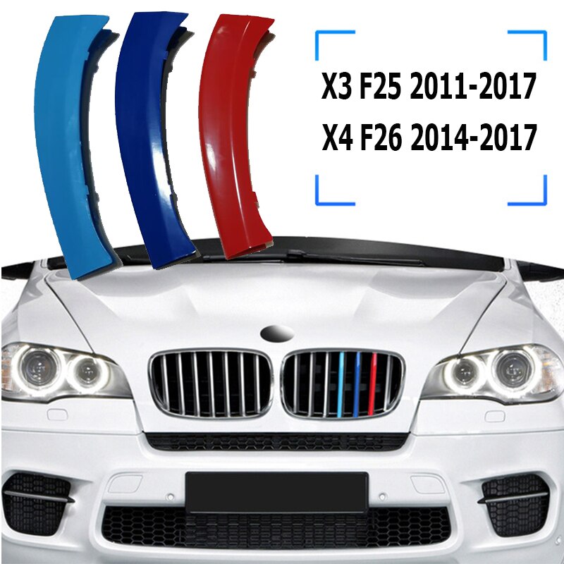 Klip Grill Gill 3 Warna untuk BMW X3 E83 F25 G01 X4 F26 G02 2003-2020 Car Racing Grille Strip Trim Clip