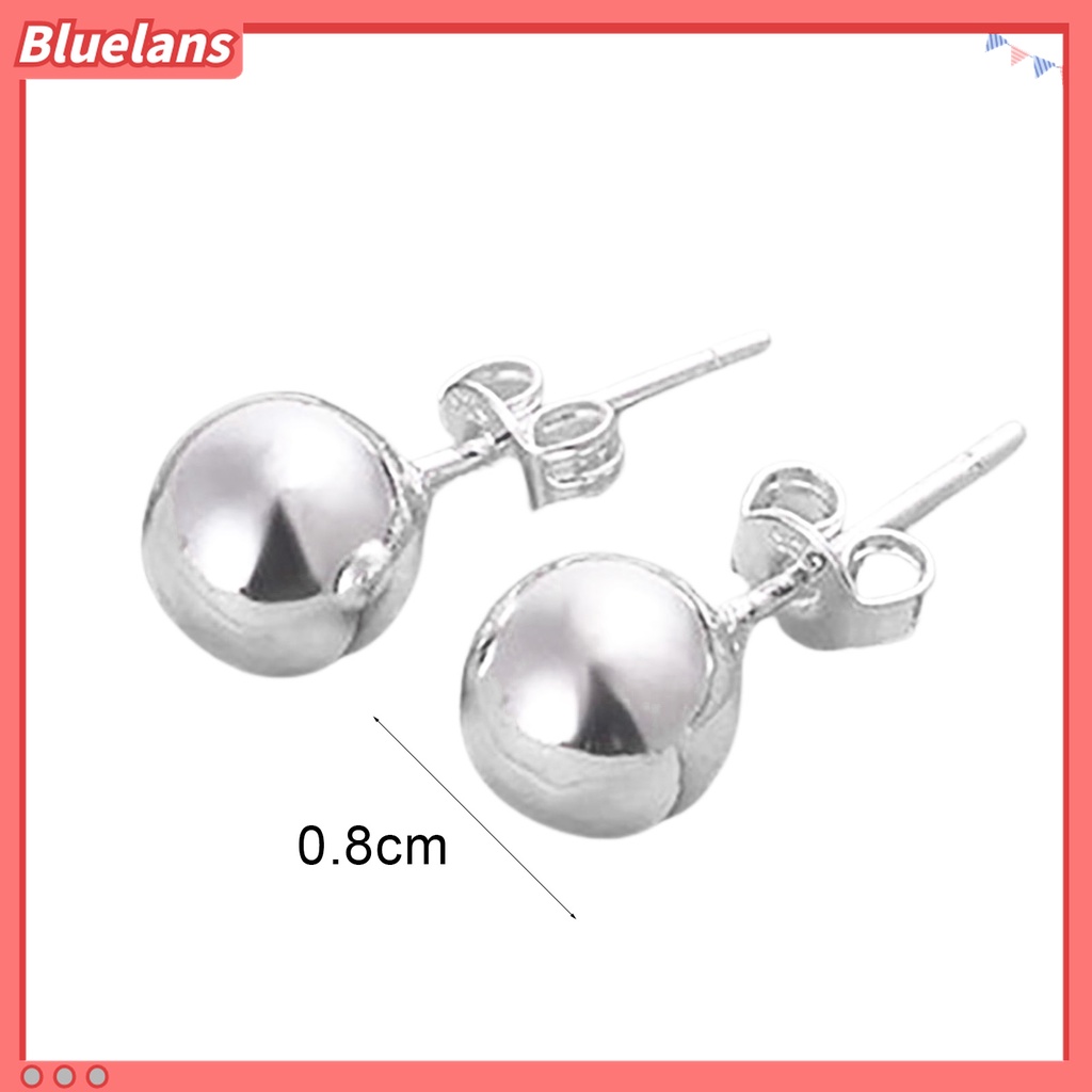 1 Pasang Anting Stud Bentuk Bola Bulat Bahan Stainless Steel Warna Silver Untuk Wanita