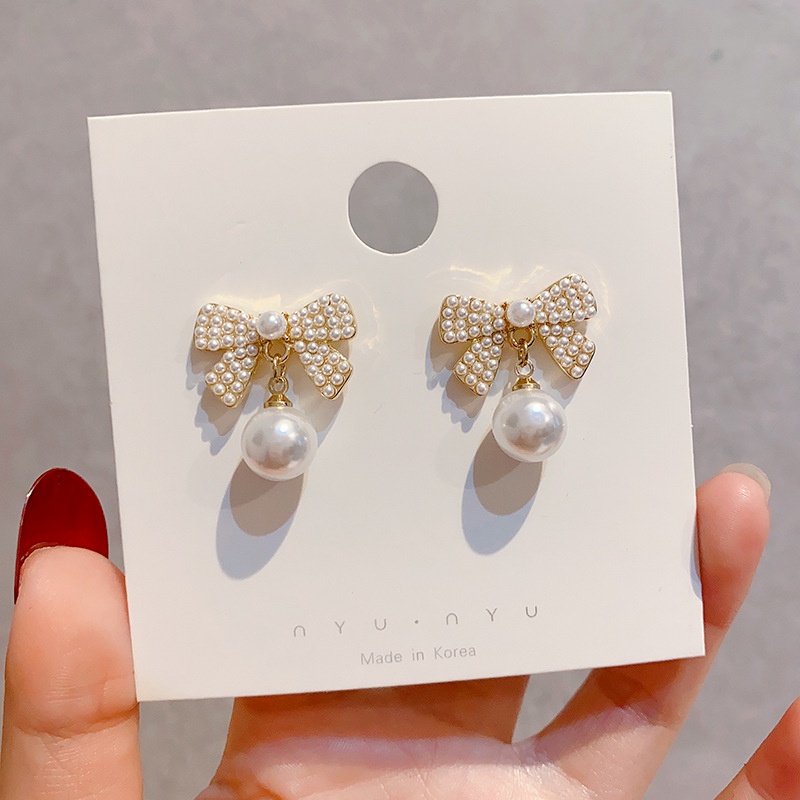 Anting Stud Desain Ikatan Simpul Aksen Mutiara Bahan S925 Gaya Korea Untuk Wanita