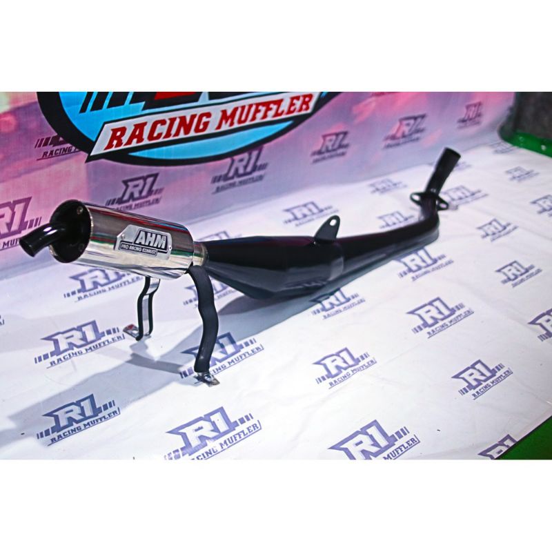 knalpot motor standar racing fiz r fiz r AHM body hitam suara kemprincing