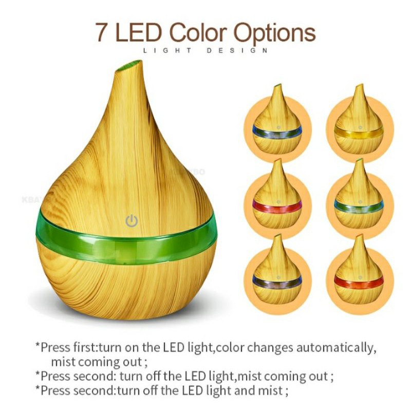 1 KBAYBO ULTRASONIC AIR HUMIDIFIER AROMATHERAPY WOOD GRAIN 300 ML PENGHARUM RUANGAN-4