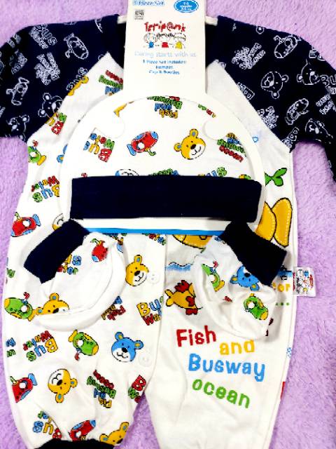 JUMPER SET PANJANG WARNA PRINT BONEKA 3 PANK / JUMPER + TOPI + SARUNG KAKI