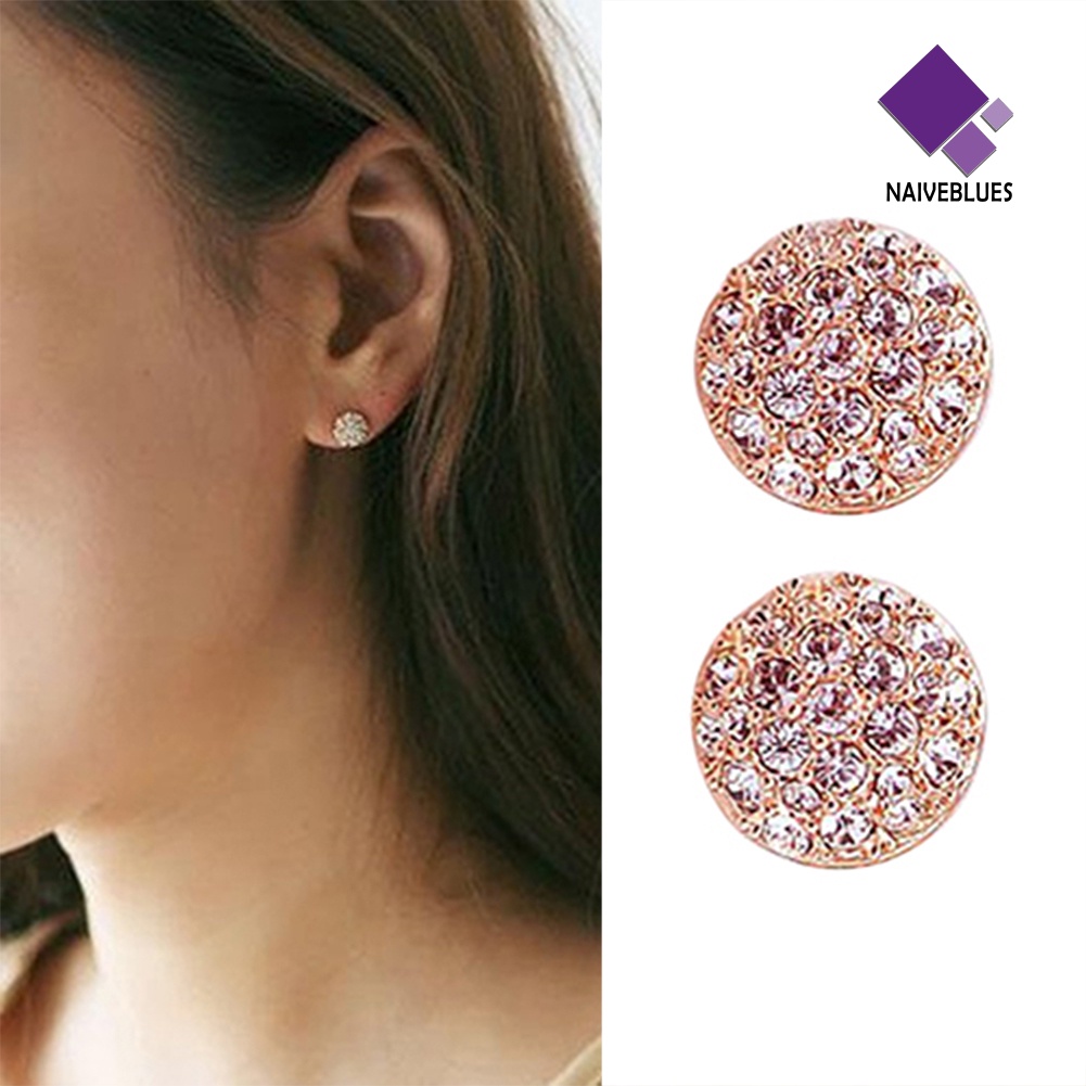 Anting Stud Kristal Berlian Imitasi Bentuk Lingkaran Gaya Elegan Untuk Wanita