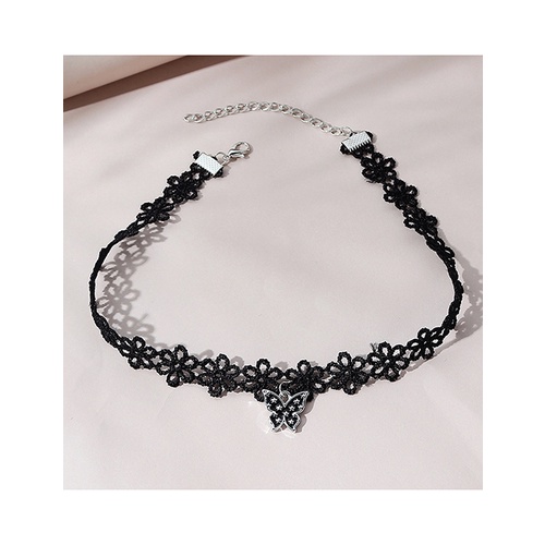 LRC Kalung Fashion Black Necklace With Diamonds Y6520X