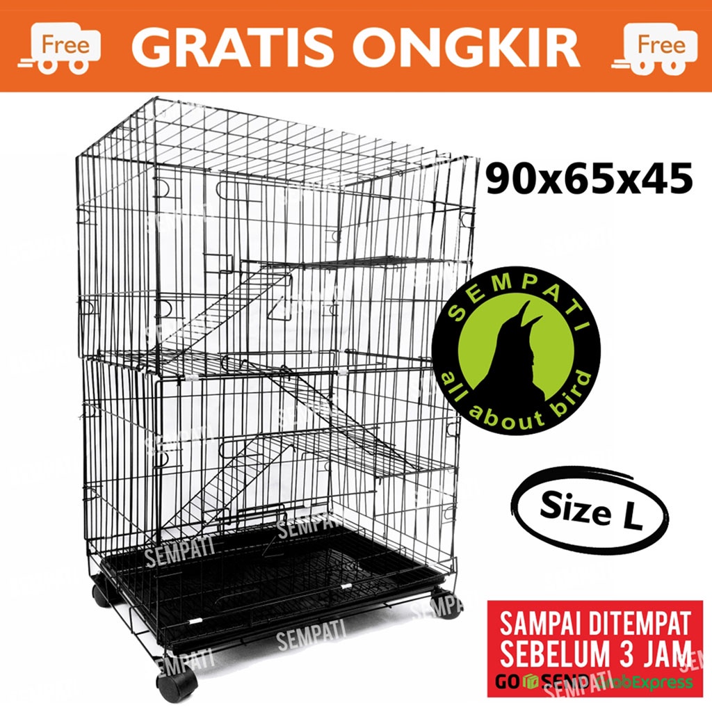 KANDANG KUCING 3 TINGKAT TERMURAH SIZE L TINGKAT 3 90X60X45 + RODA + TATAKAN BESI SUPER TEBAL KCG3L