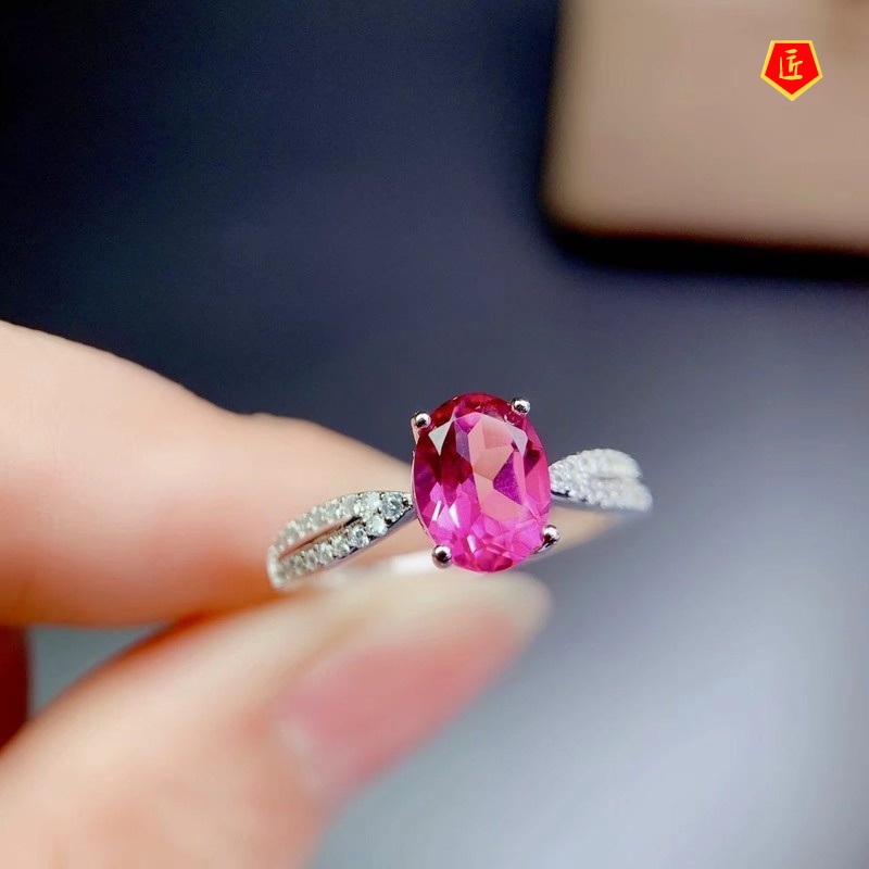 [Ready Stock]Fashion Elegant Natural Pink Tourmaline Colored Gems Ring