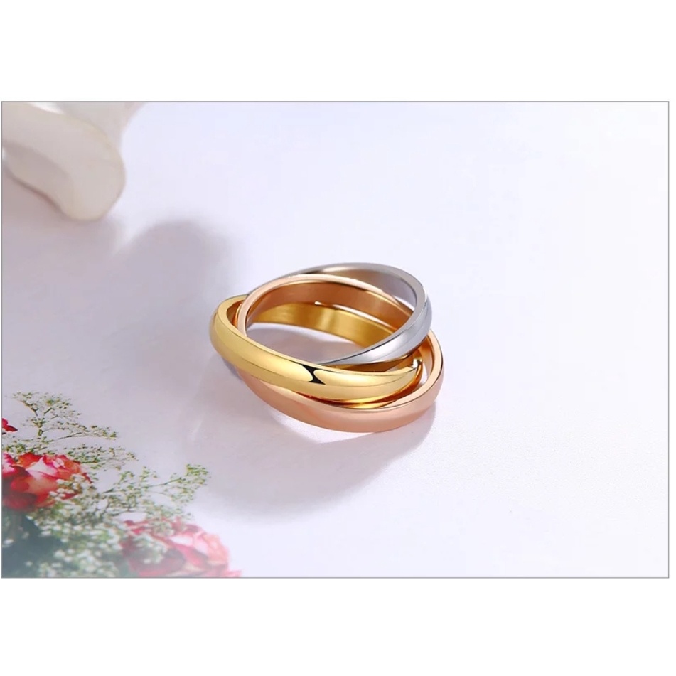 Cincin Titanium Model 3 Rings Kombinasi Warna Saling Bertautan