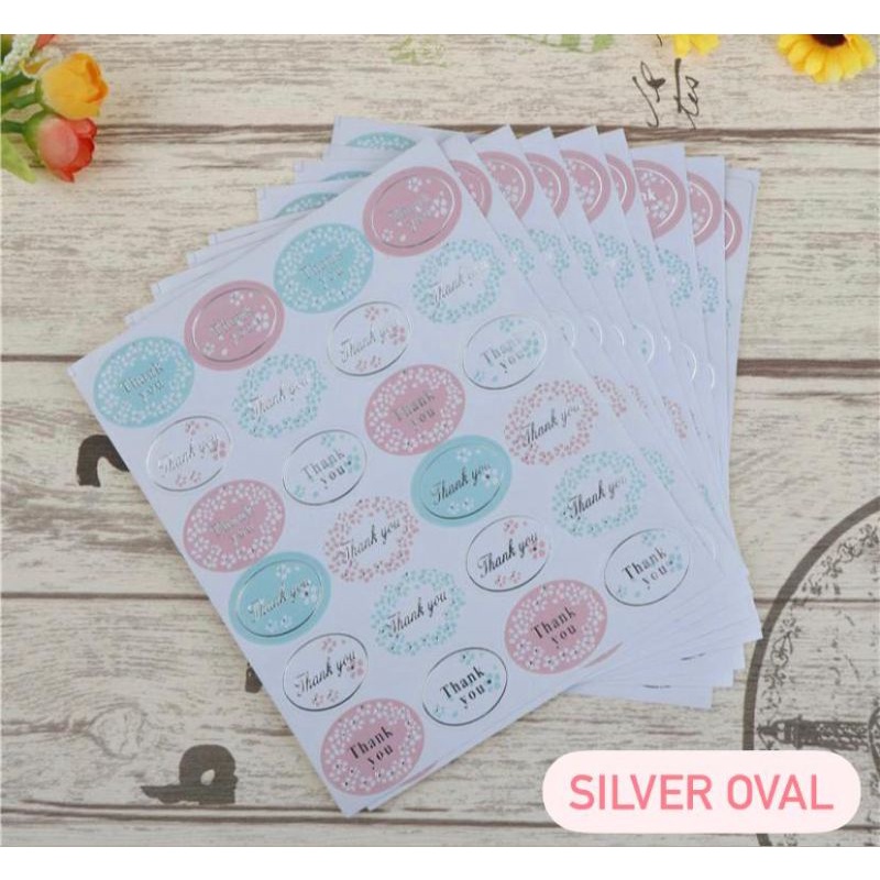 

Stiker Thank You Silver Colourfull Warna warni Oval Kiss cut Label segel aksesoris baking olshop