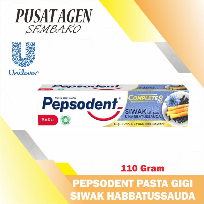 PEPSODENT COMPLETE 8 PASTA GIGI SIWAK HABBATUSSAUDA 110 G GR PEPSODEN ODOL WHITENING PUTIH 110GR 110
