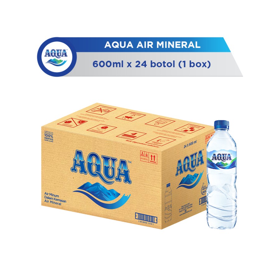 Air Mineral AQUA Botol 600ml x 24 botol 1 DUS