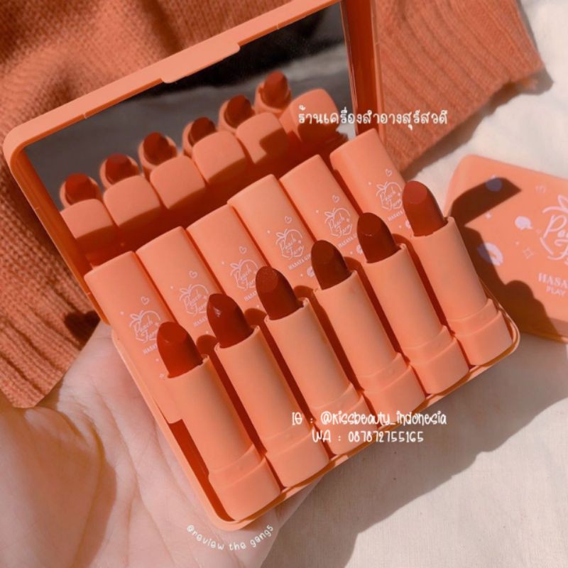 Lipstik Peach Kotak+Cermin isi 6