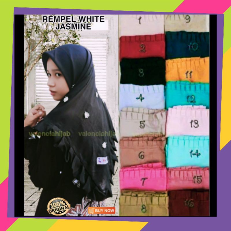 Jilbab Kerudung Hijab Segiempat REMPEL WHITE JASMINE MUTIARA | GRIGI WHITE JASMINE MUTIARA