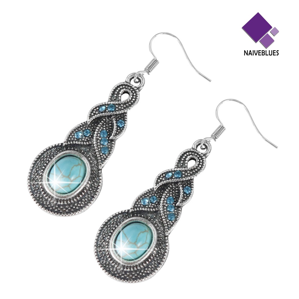 Anting Juntai Panjang Bentuk Labu Turquoise Tiruan Gaya Vintage Untuk Wanita