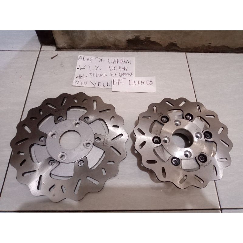 adaptor cakram depan belakang klx D-Tracker pakai velg BRT CHEMCO plendes cakram depan belakang KLX