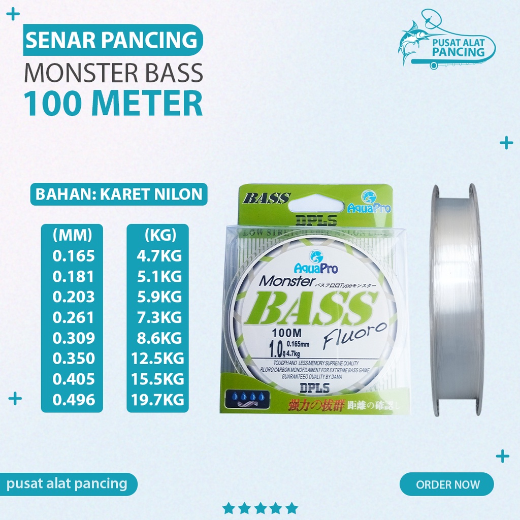 Senar Pancing Monster Bass 100M Tali Pancing Brand AquaPro Senar Monster Bass Fluoro Japan Fishing line Nylon Premium Quality