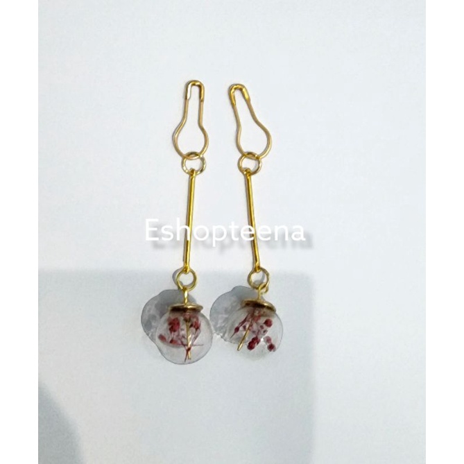 Anting hijab juntai bola bunga gold