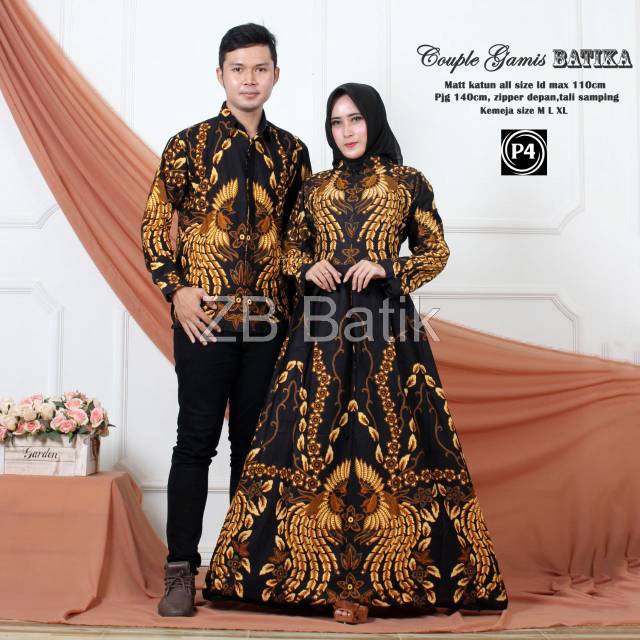 ZB Batik - Batik Couple Gamis Sarimbit Modern Cowok Kemeja Cewek Gamis