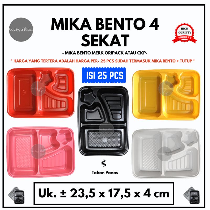 [25 PCS] Mika Bento Kotak + tutup Tray Bento 4 sekat ORIPACK atau CKP bento warna mika warna mika be