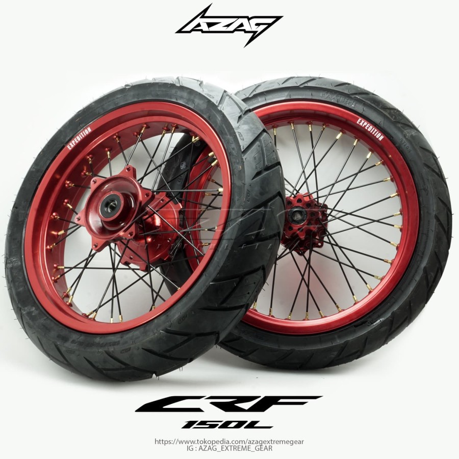 WHEELSET BAN SET SUPERMOTO CRF 150L VELG MERAH TROMOL MERAH BAN FDR