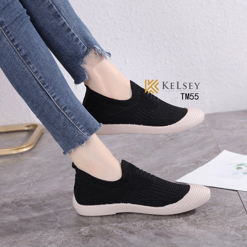 (GRATIS ALAS KAKI) RESTOCK!!  NICOLE SEPATU SLIP ON KELSEY TM55 SEPATU FLYKNIT SHOES FLAT SEPATU WANITA IMPORT