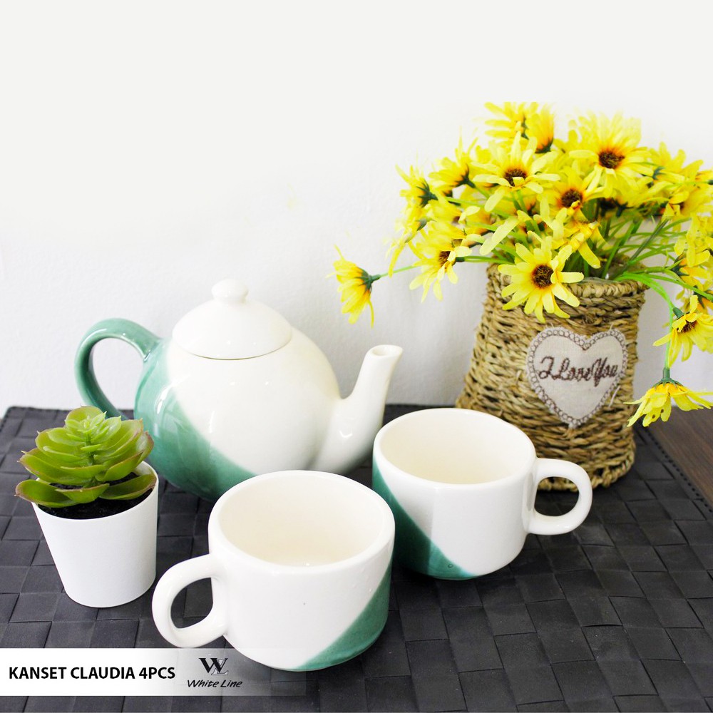 Teko cangkir Kanset Claudia 4 Pcs White Line