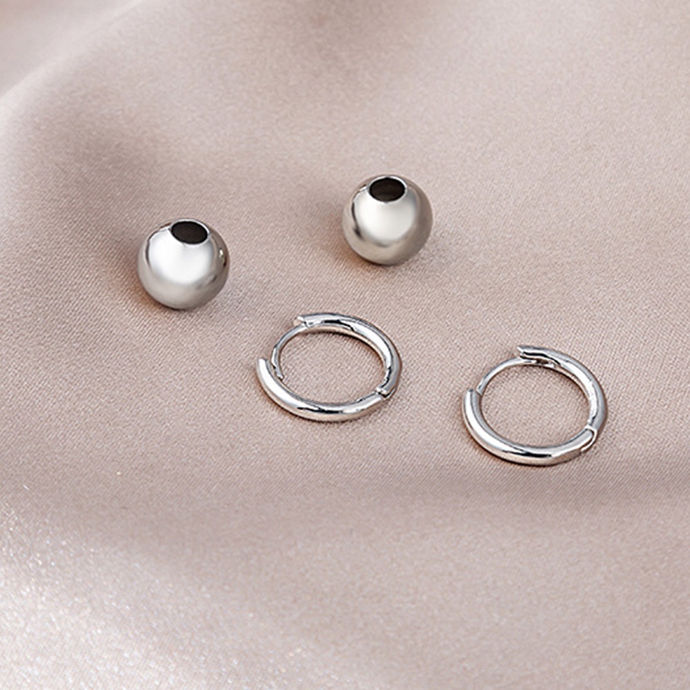 Anting Stud Bentuk Bola Bulat Kecil Bahan Logam Warna Emas Perak Untuk Wanita