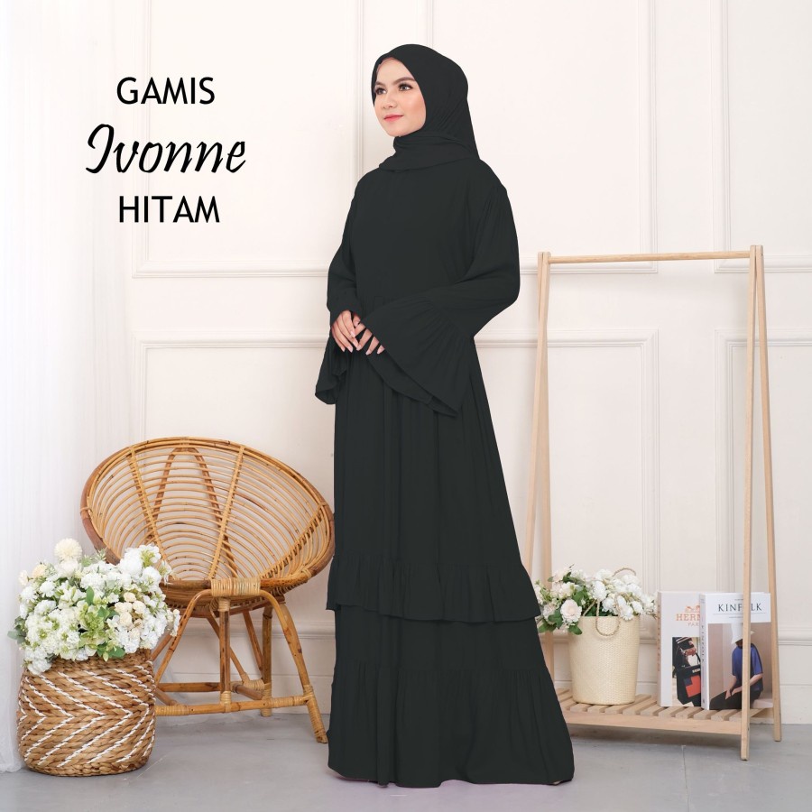 Baju Gamis Hitam Polos Wanita Terbaru 2021 Gamis Hitam Polos Casual wanita Baju Kondangan Pesta Musl